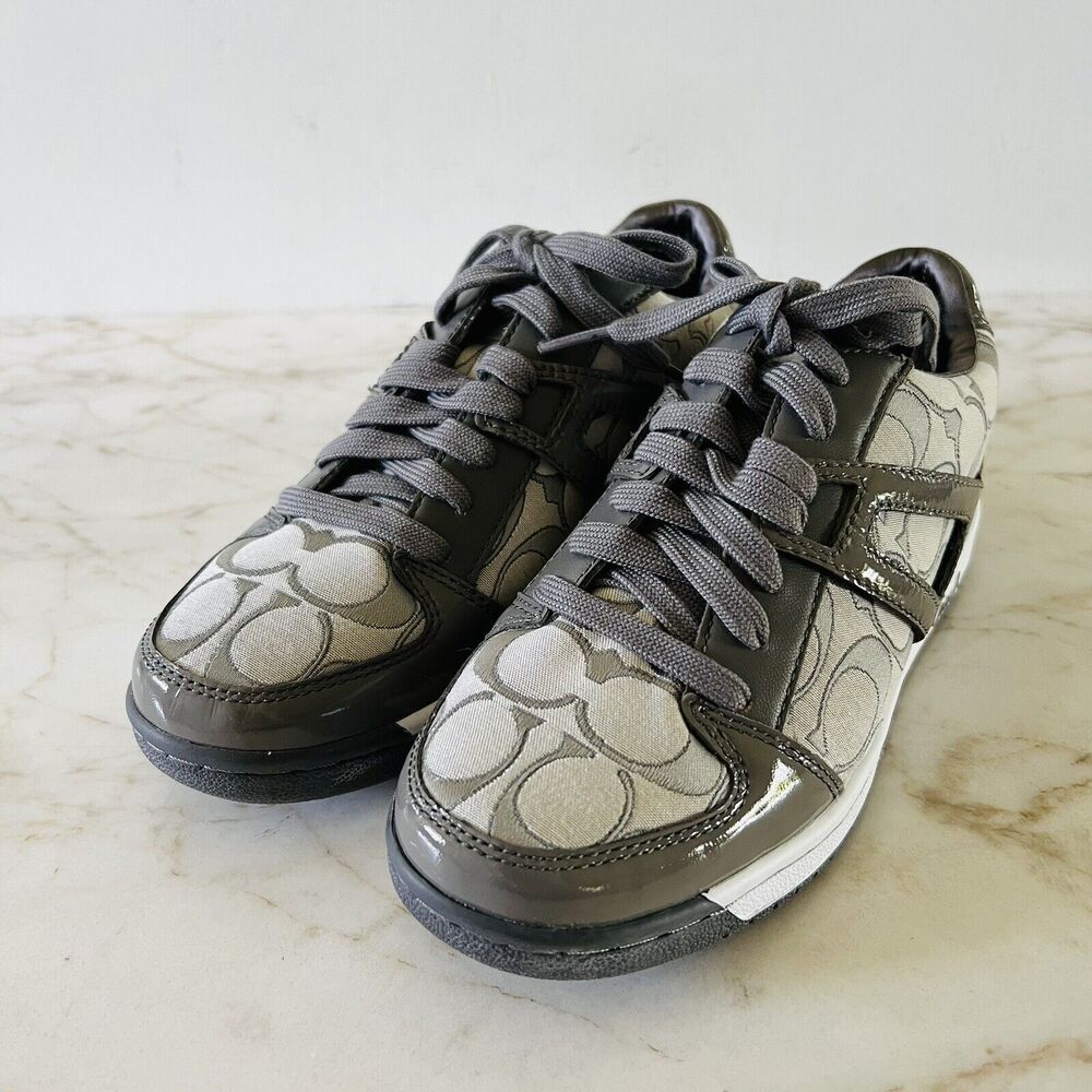 COACH Gray Nova Signature Canvas Patent Leather Sneakers - US 6.5 - Picture 1 of 8